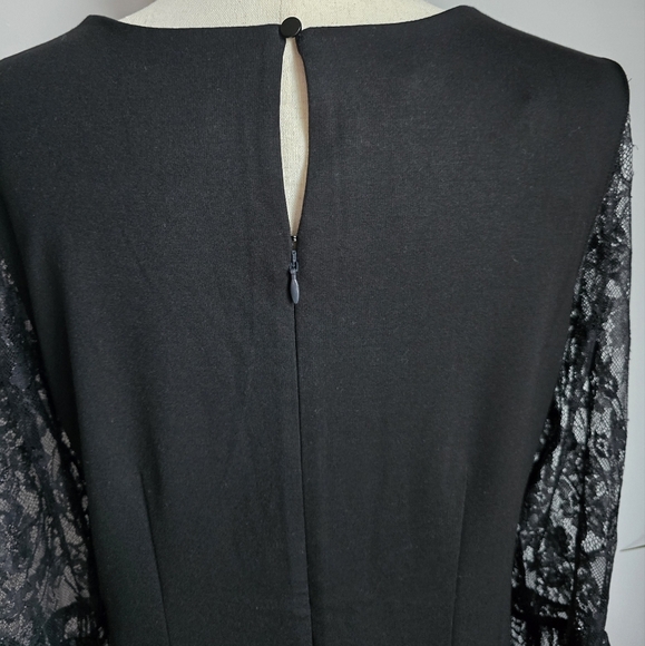 Talbots, New, Black Lace Flounce Sleeve Ponte Knit A-Line Shift Dress, Size 6 - Picture 9 of 12